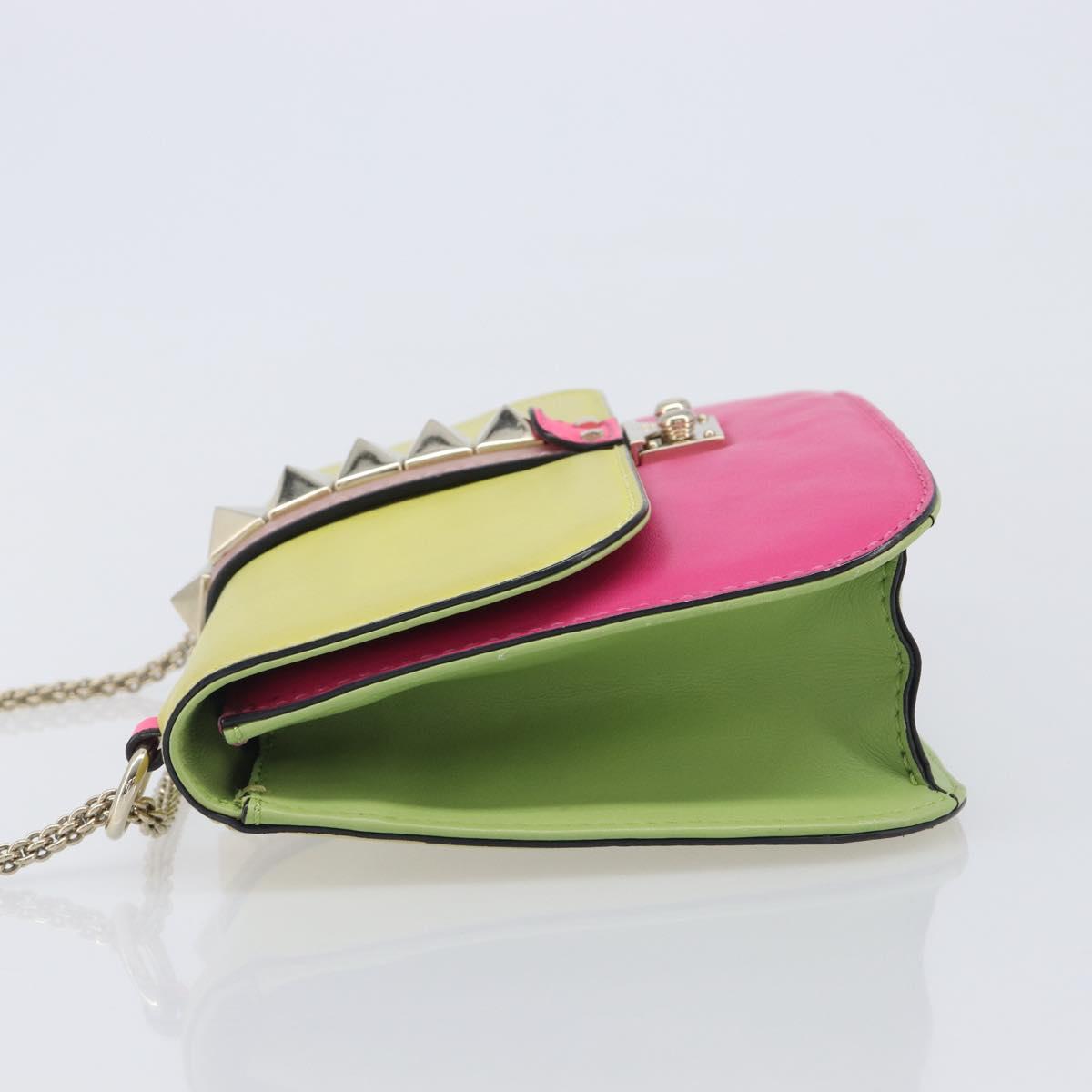 Valentino Chain Shoulder Bag Leather Yellow Gold Auth 213418A