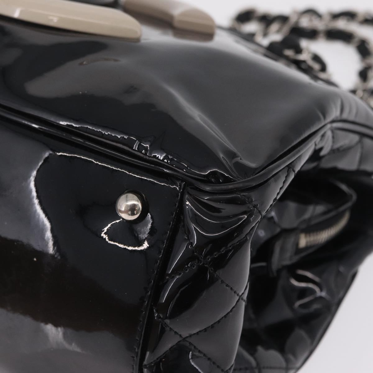 CHANEL Chain Shoulder Bag Patent leather Black Silver CC Auth 213419A