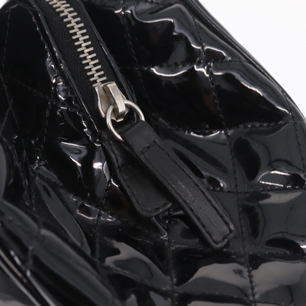CHANEL Chain Shoulder Bag Patent leather Black Silver CC Auth 213419A