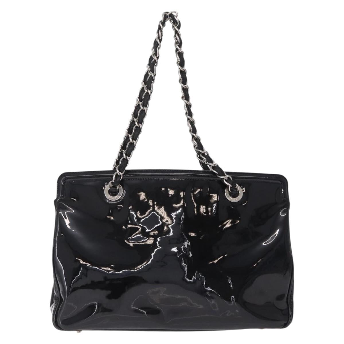 CHANEL Chain Shoulder Bag Patent leather Black Silver CC Auth 213419A