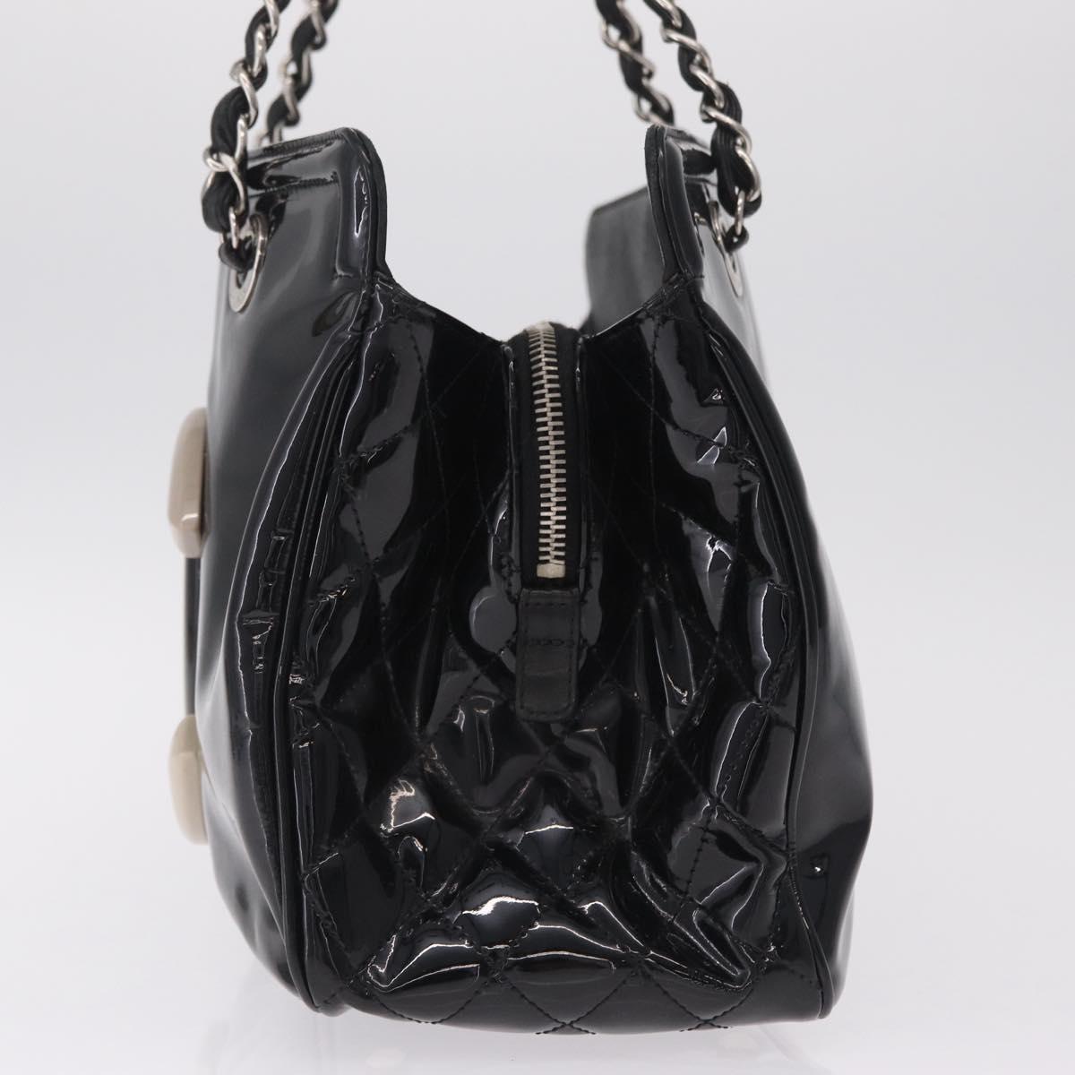 CHANEL Chain Shoulder Bag Patent leather Black Silver CC Auth 213419A