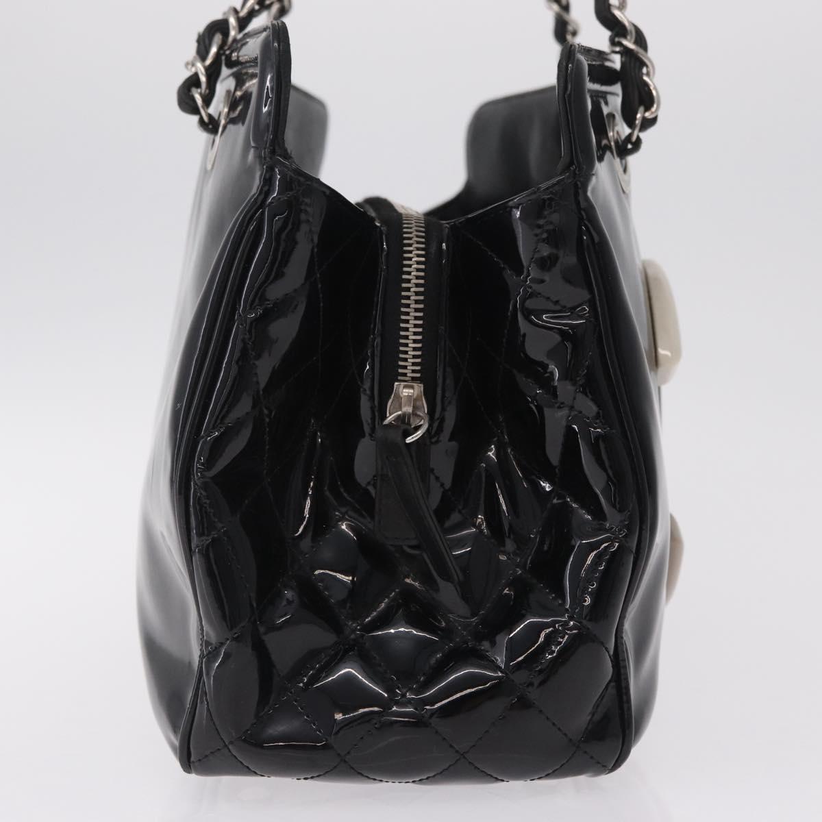 CHANEL Chain Shoulder Bag Patent leather Black Silver CC Auth 213419A