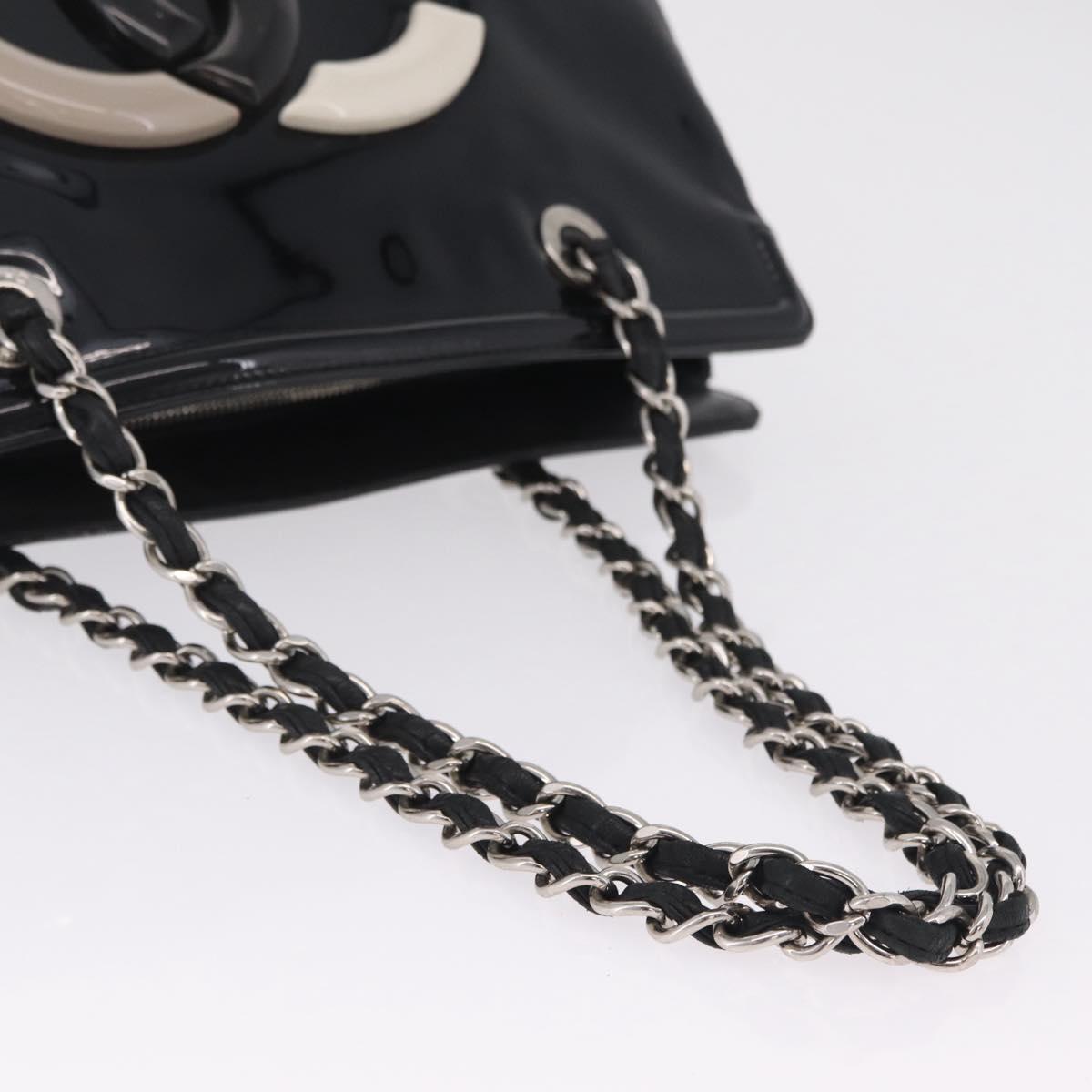 CHANEL Chain Shoulder Bag Patent leather Black Silver CC Auth 213419A