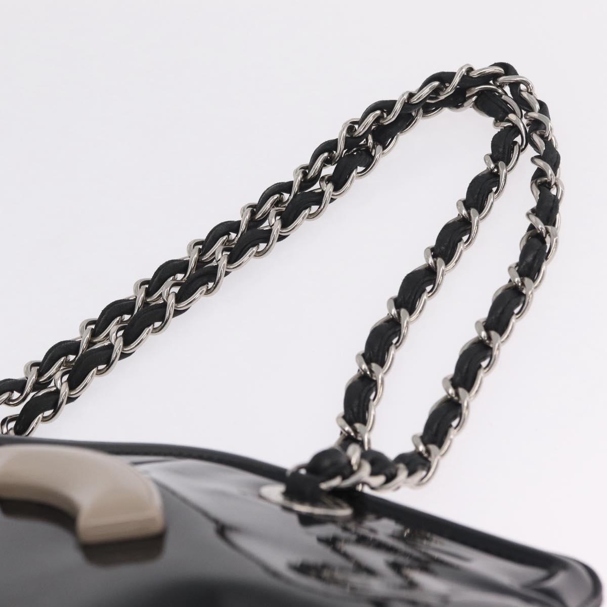 CHANEL Chain Shoulder Bag Patent leather Black Silver CC Auth 213419A