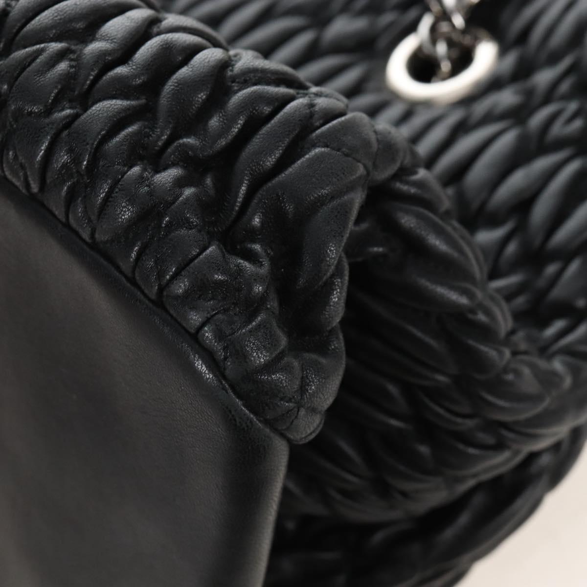 Miu Miu Matelasse Chain Shoulder Bag Leather 2way Black Silver Auth 213427M