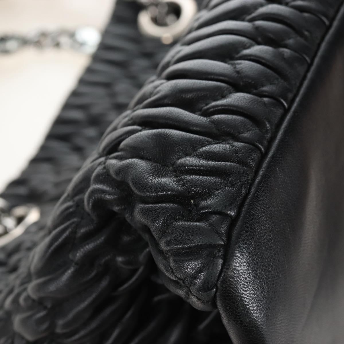 Miu Miu Matelasse Chain Shoulder Bag Leather 2way Black Silver Auth 213427M