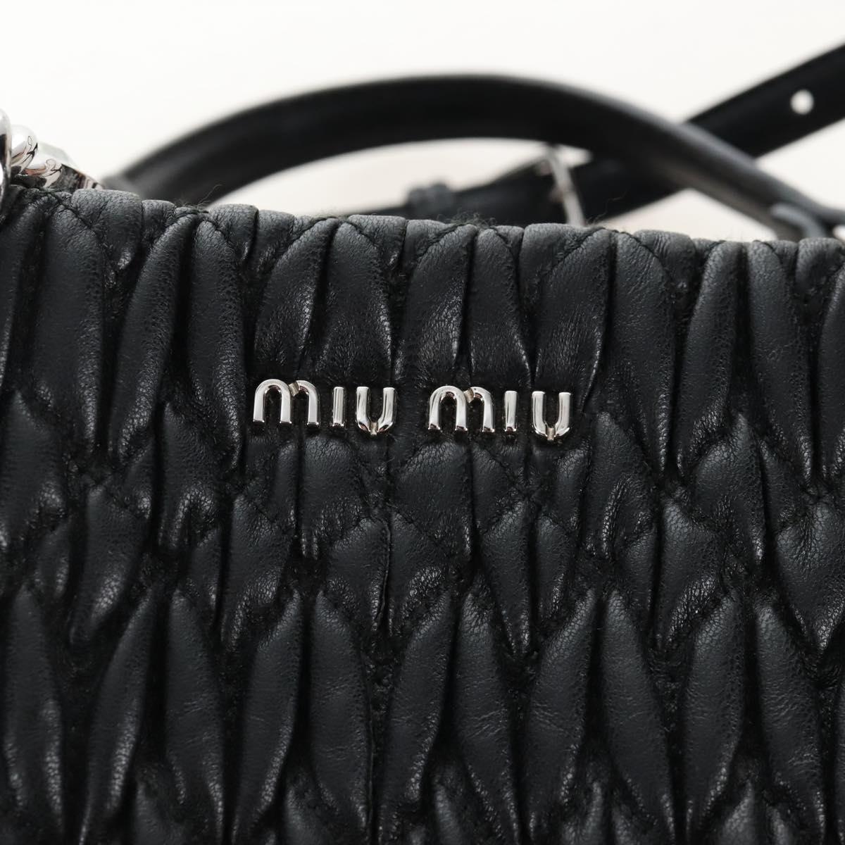 Miu Miu Matelasse Chain Shoulder Bag Leather 2way Black Silver Auth 213427M