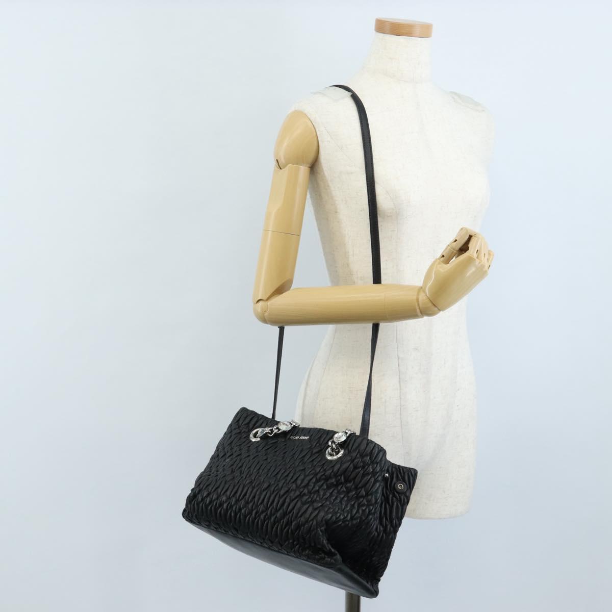 Miu Miu Matelasse Chain Shoulder Bag Leather 2way Black Silver Auth 213427M