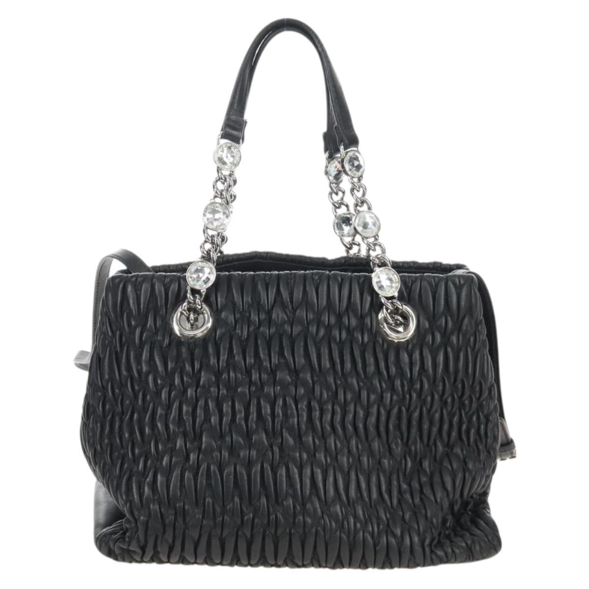 Miu Miu Matelasse Chain Shoulder Bag Leather 2way Black Silver Auth 213427M