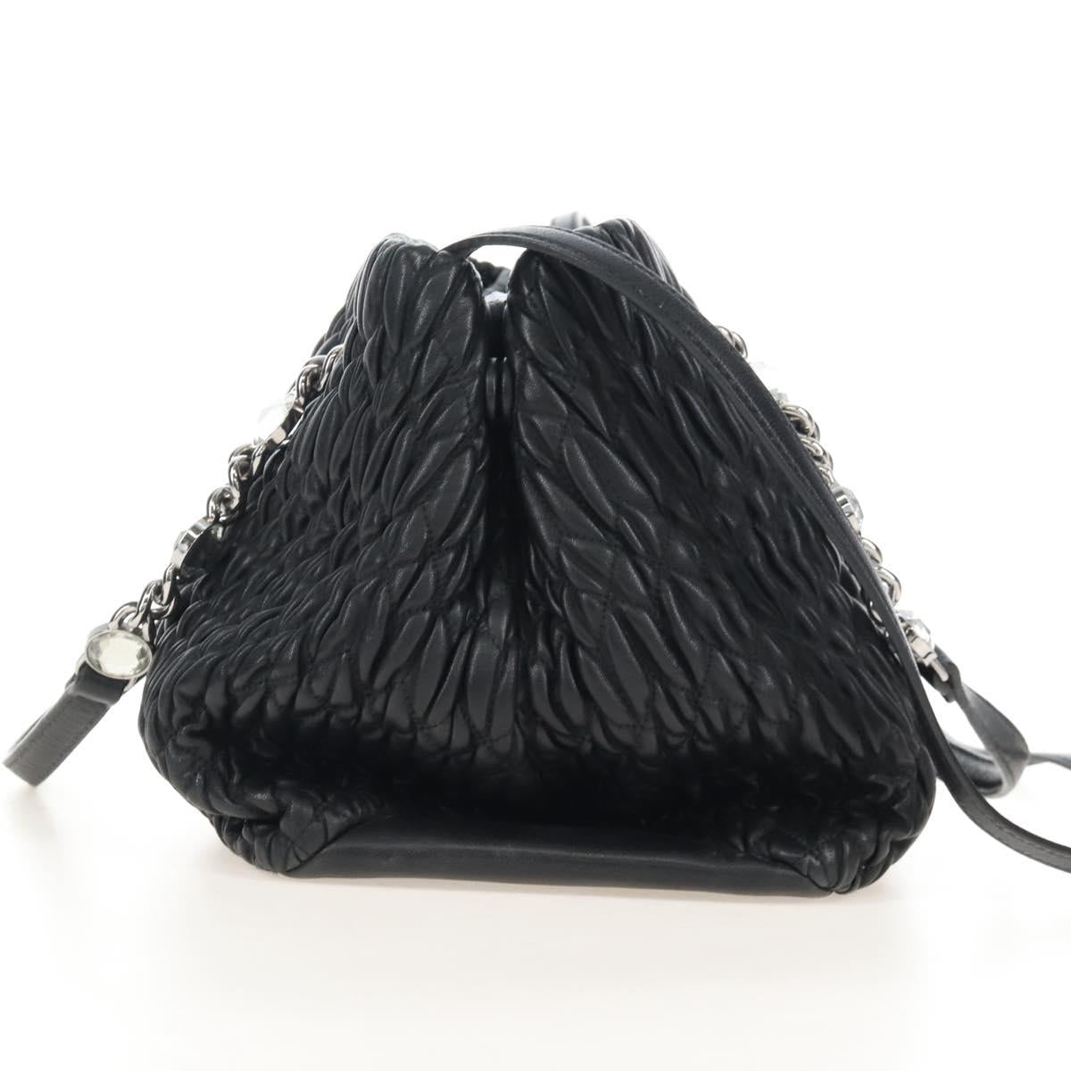Miu Miu Matelasse Chain Shoulder Bag Leather 2way Black Silver Auth 213427M