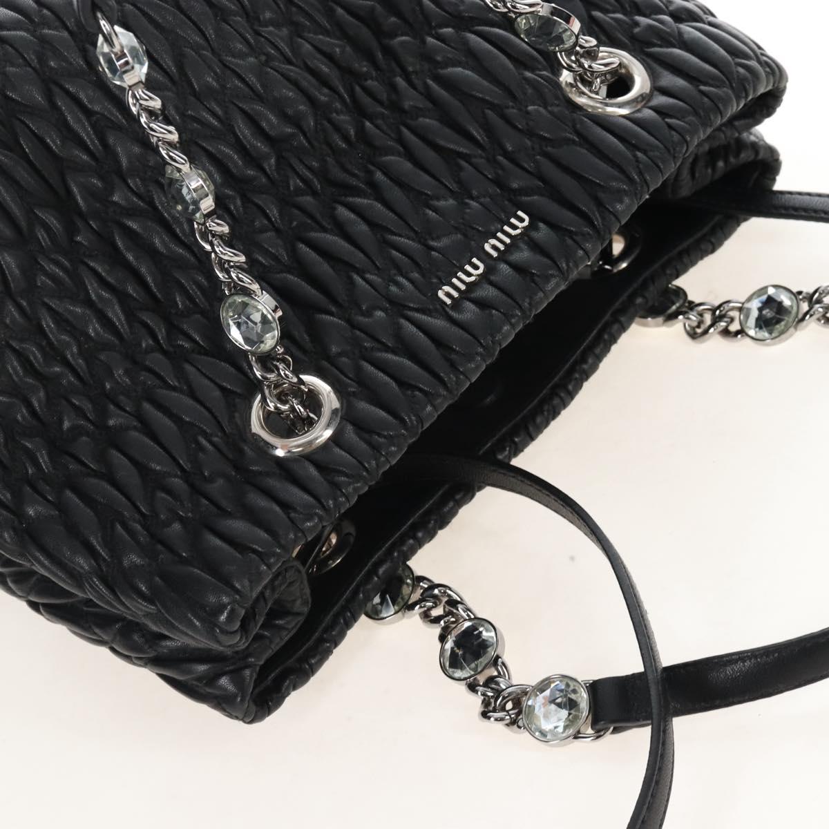 Miu Miu Matelasse Chain Shoulder Bag Leather 2way Black Silver Auth 213427M