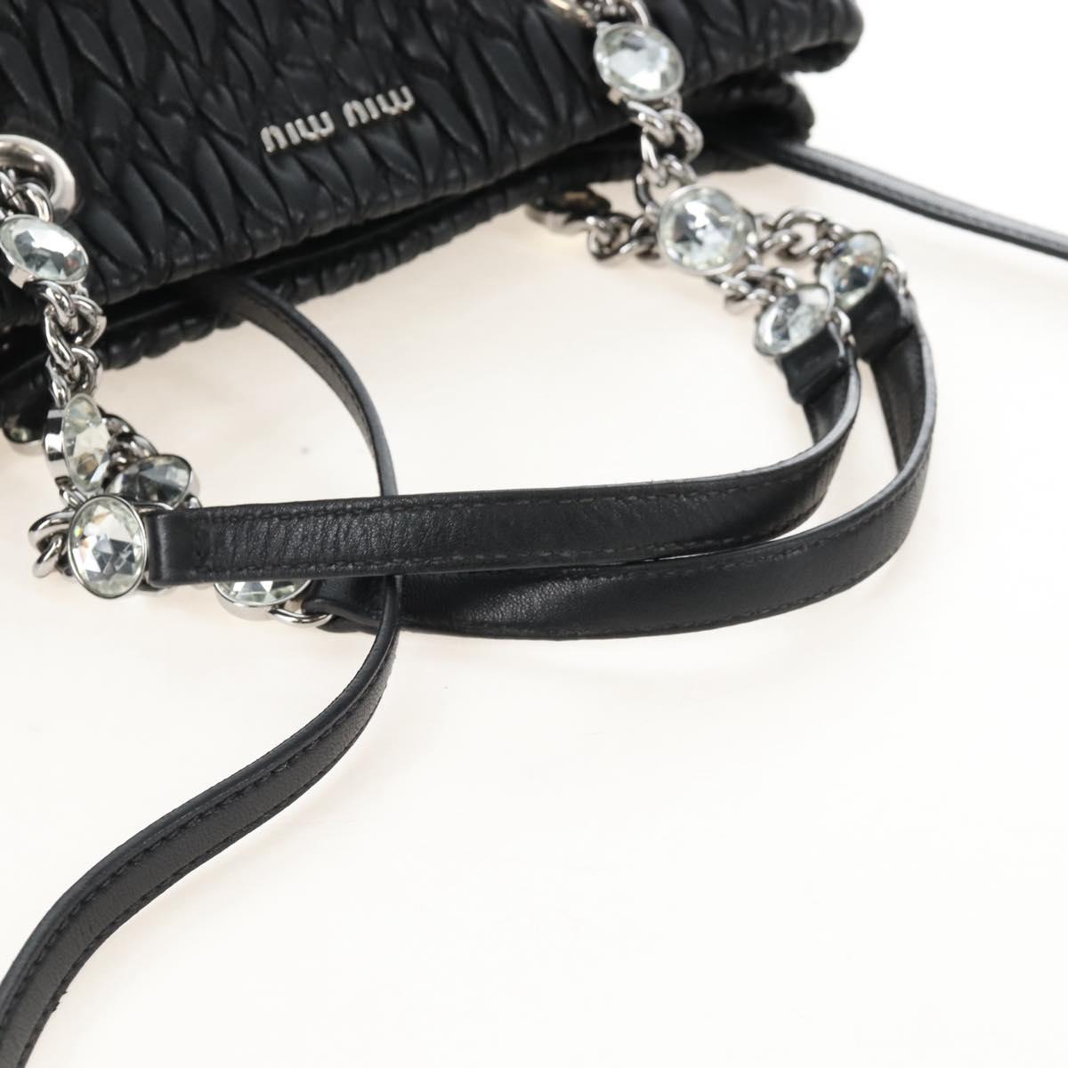 Miu Miu Matelasse Chain Shoulder Bag Leather 2way Black Silver Auth 213427M