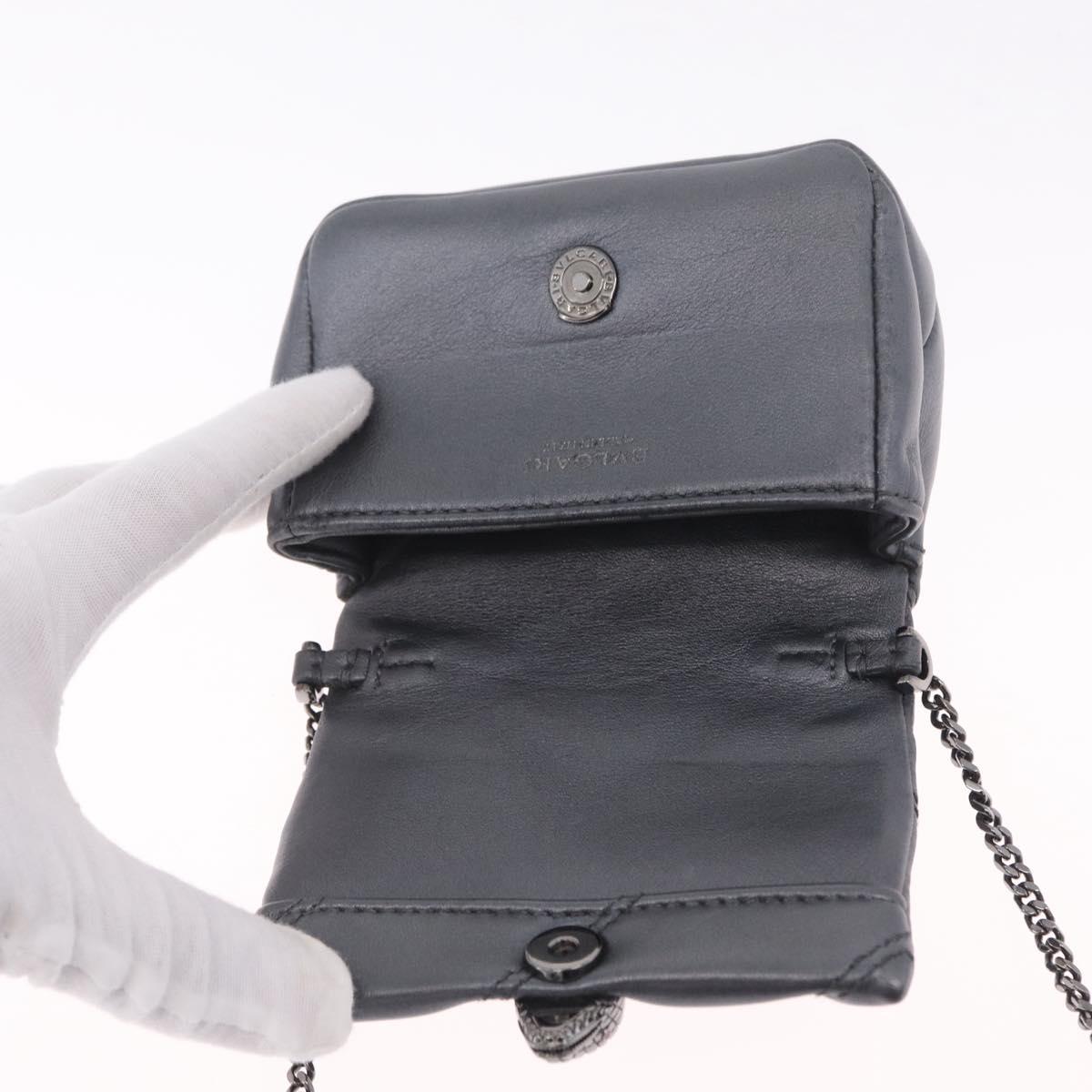 BVLGARI Serpenti Chain Shoulder Bag Leather Gray Silver Auth 213428V