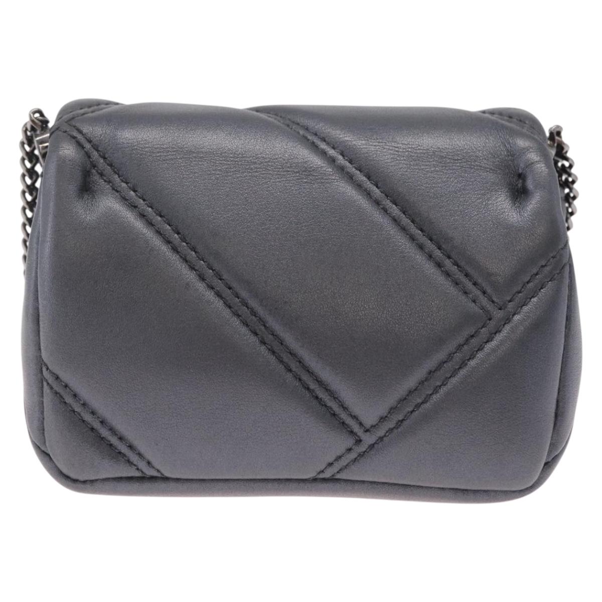 BVLGARI Serpenti Chain Shoulder Bag Leather Gray Silver Auth 213428V