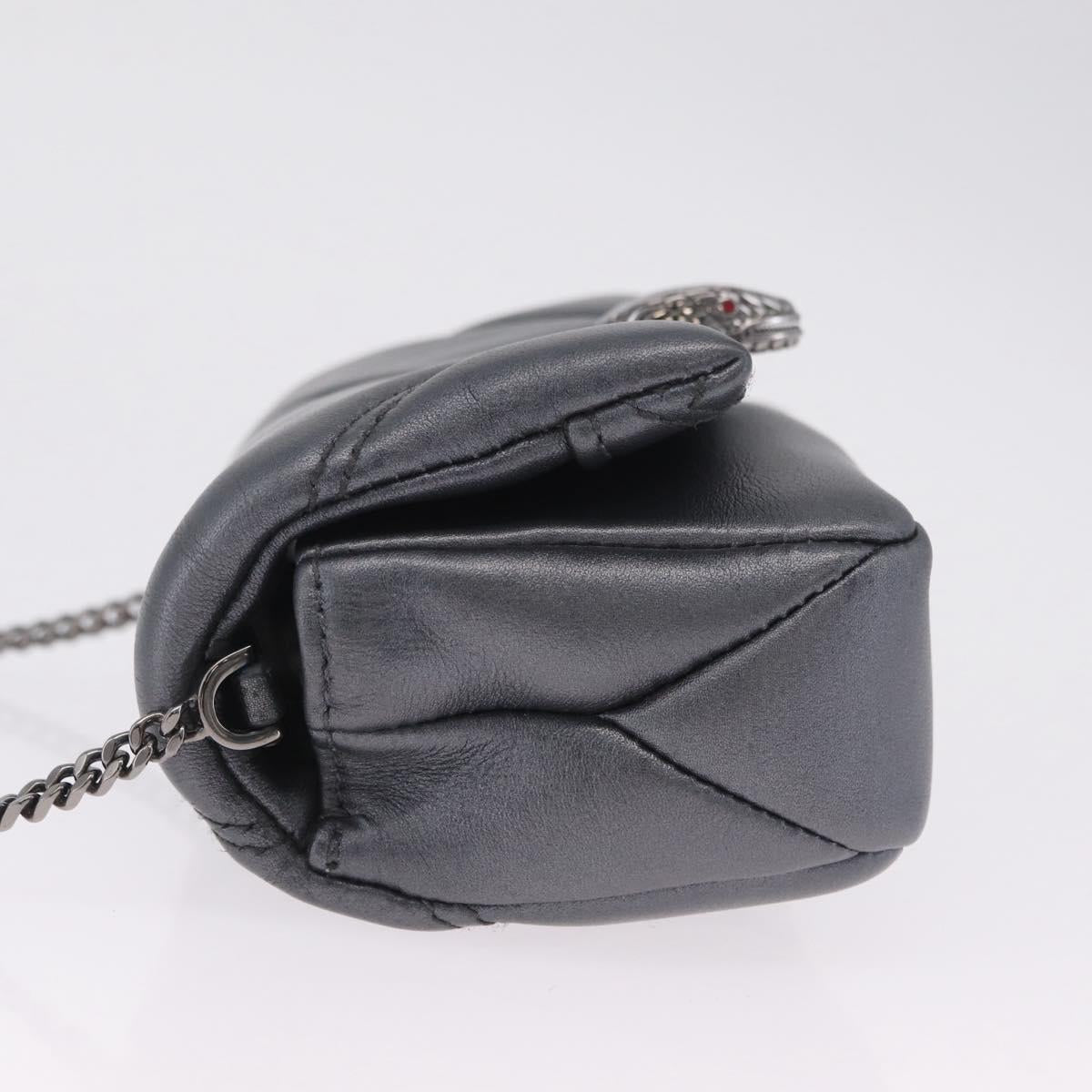 BVLGARI Serpenti Chain Shoulder Bag Leather Gray Silver Auth 213428V