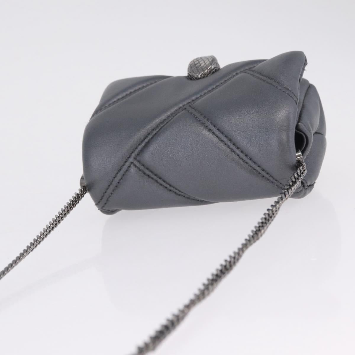 BVLGARI Serpenti Chain Shoulder Bag Leather Gray Silver Auth 213428V
