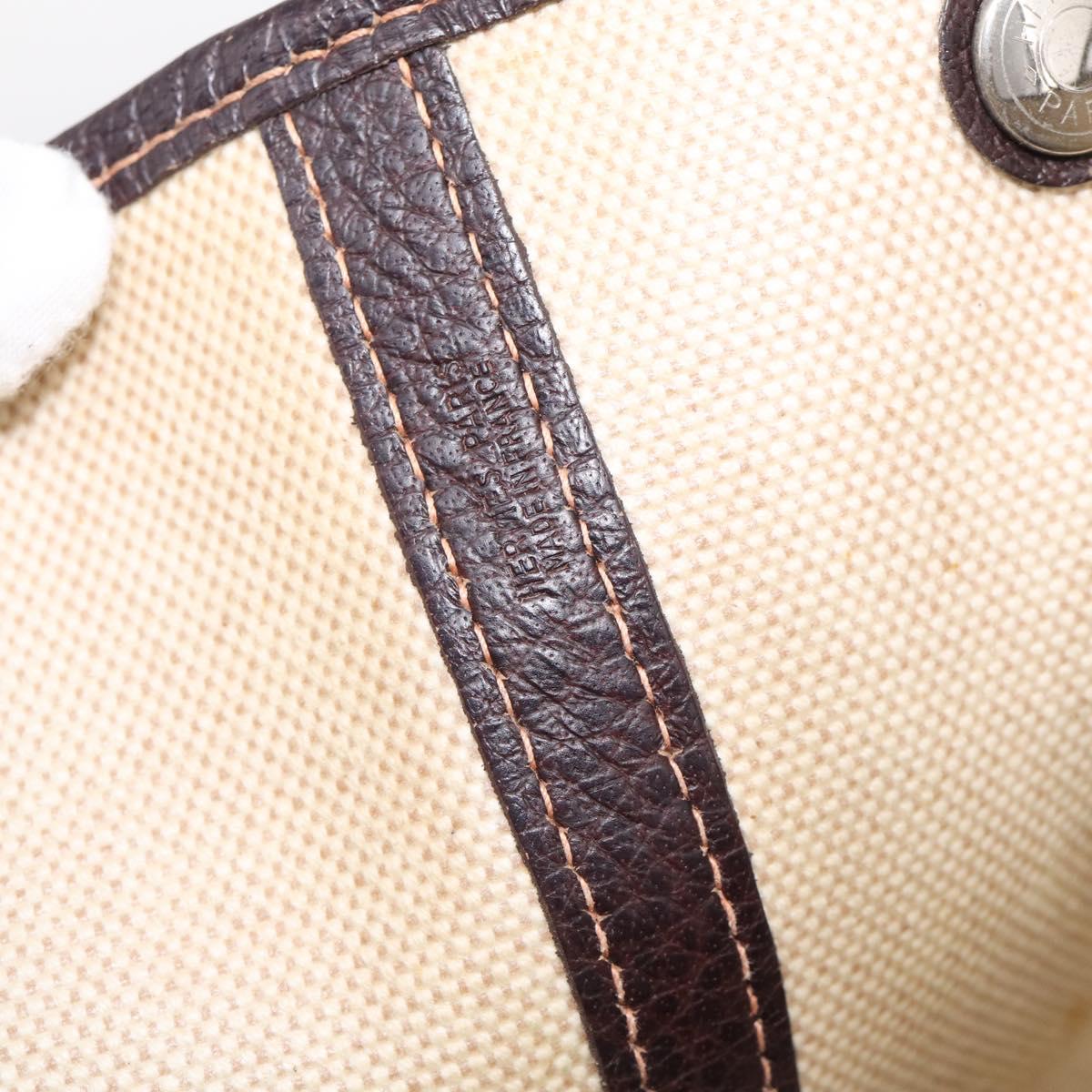 HERMES Garden Party Hand Bag Canvas Beige Silver Auth 213429