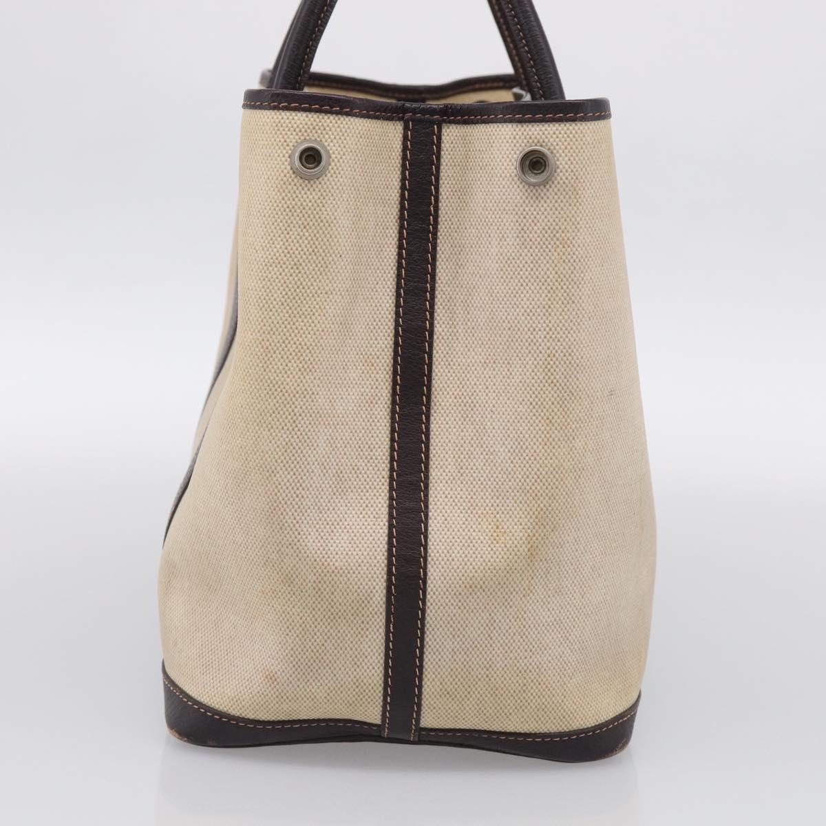 HERMES Garden Party Hand Bag Canvas Beige Silver Auth 213429