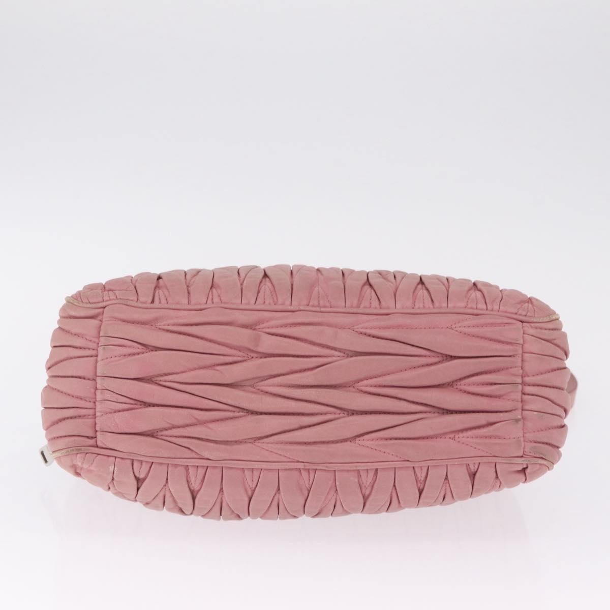 Miu Miu Matelasse Chain Shoulder Bag Leather Pink Silver Auth 213431