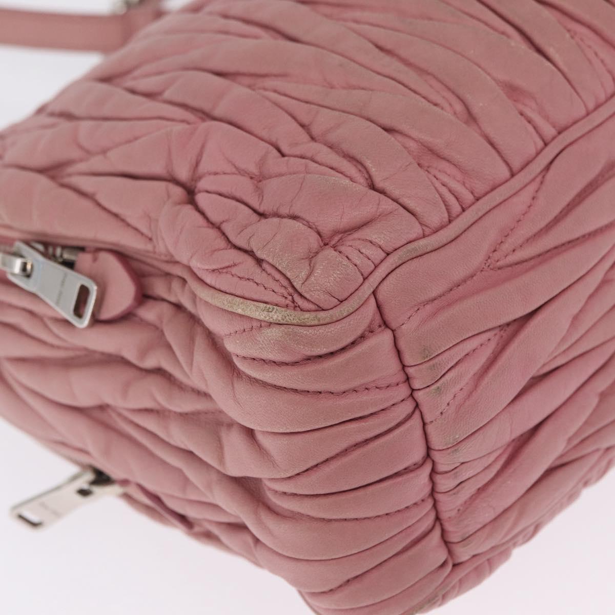 Miu Miu Matelasse Chain Shoulder Bag Leather Pink Silver Auth 213431
