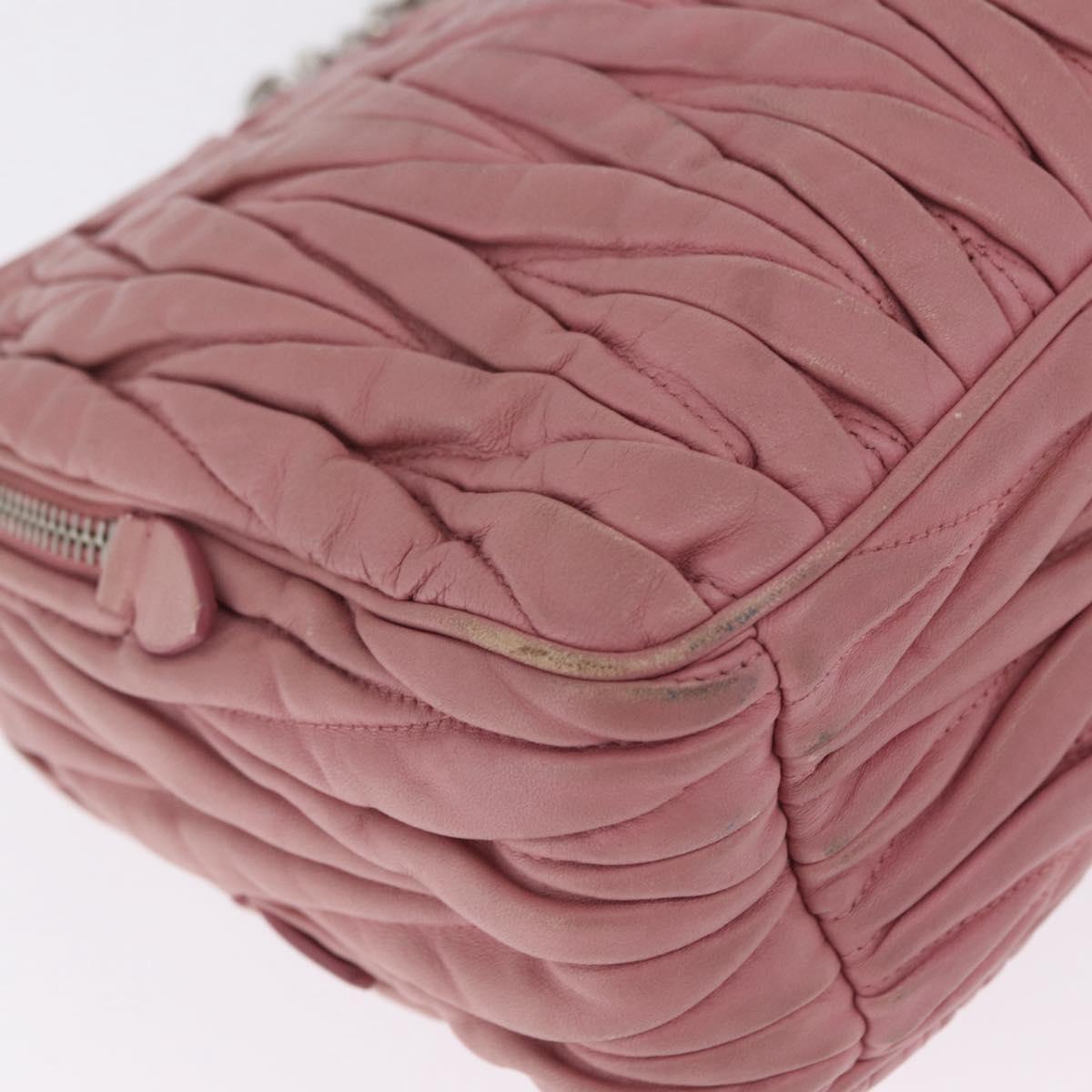 Miu Miu Matelasse Chain Shoulder Bag Leather Pink Silver Auth 213431
