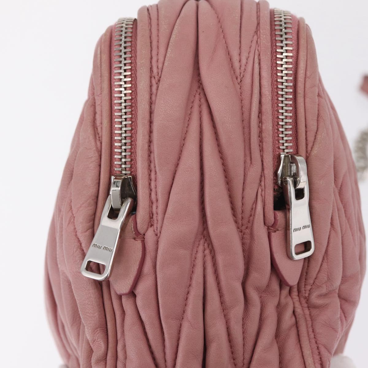 Miu Miu Matelasse Chain Shoulder Bag Leather Pink Silver Auth 213431