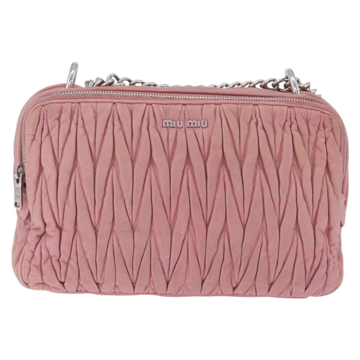 Miu Miu Matelasse Chain Shoulder Bag Leather Pink Silver Auth 213431