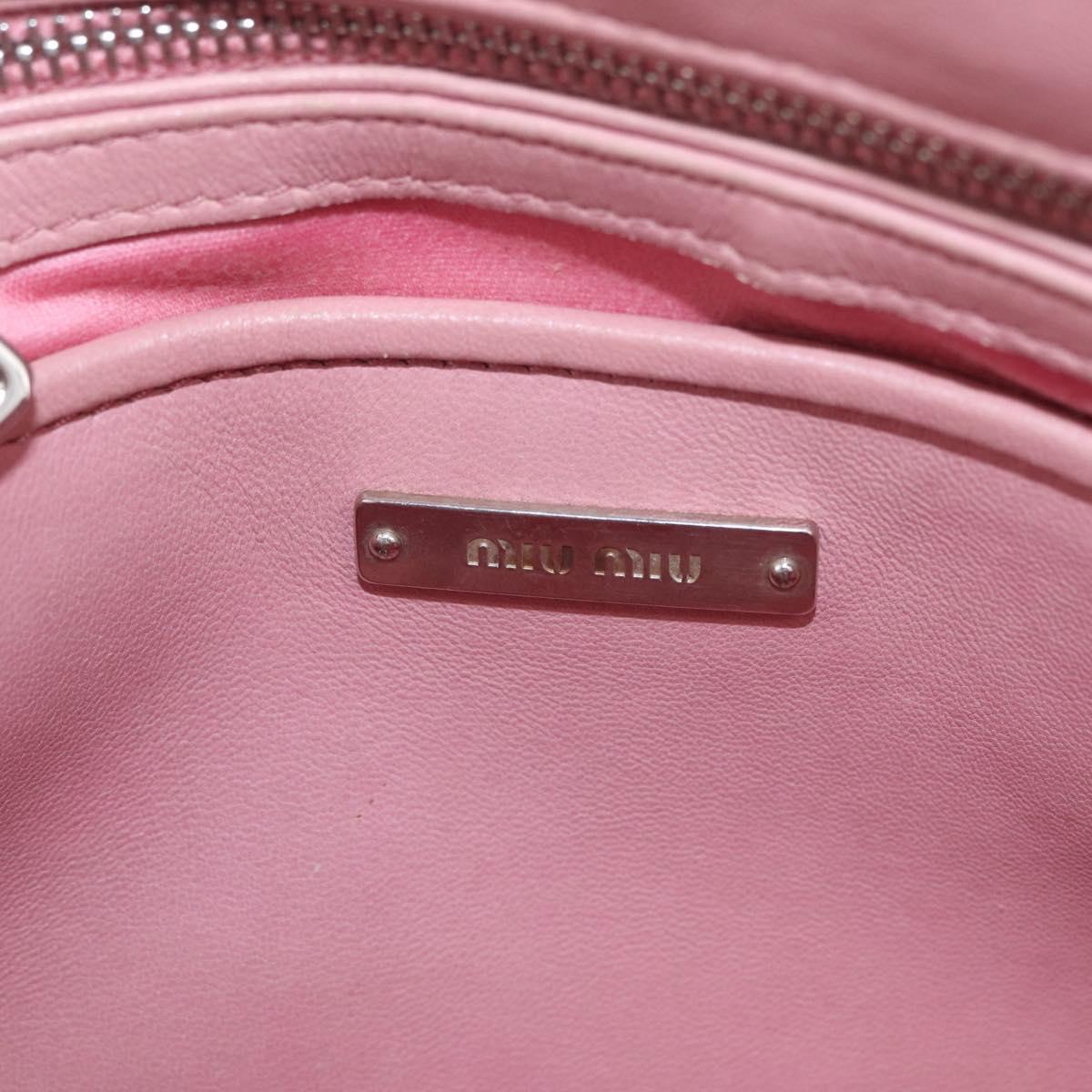 Miu Miu Matelasse Chain Shoulder Bag Leather Pink Silver Auth 213431