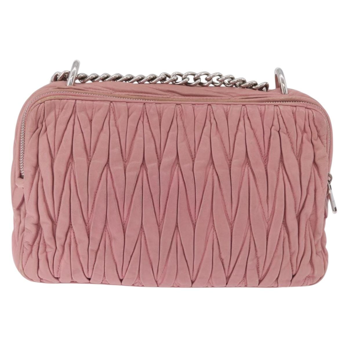 Miu Miu Matelasse Chain Shoulder Bag Leather Pink Silver Auth 213431