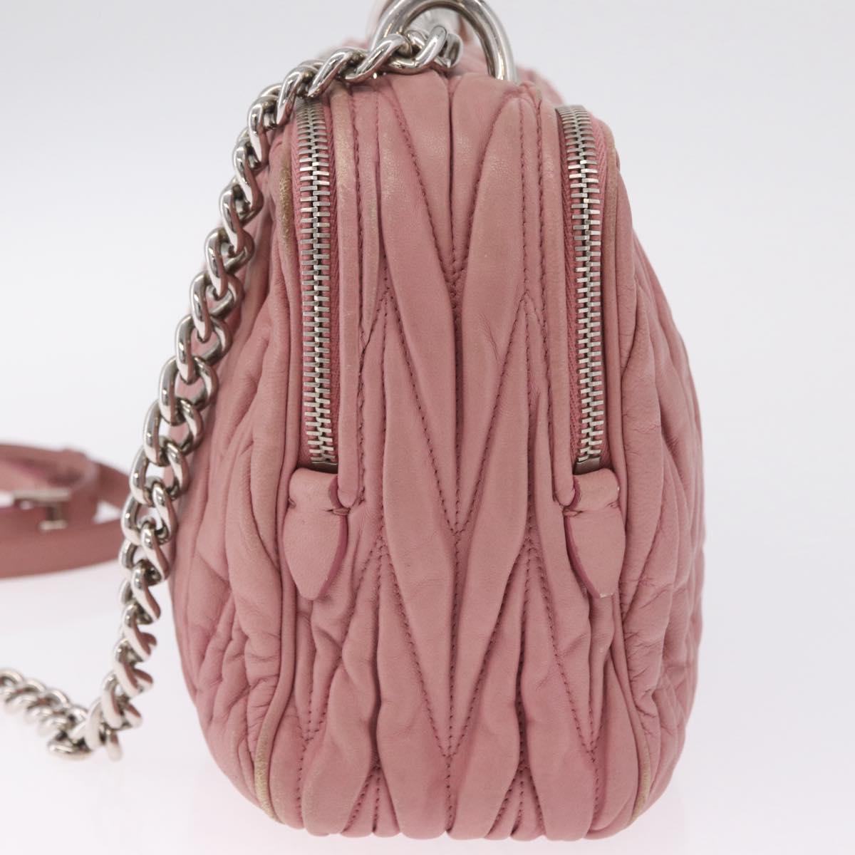 Miu Miu Matelasse Chain Shoulder Bag Leather Pink Silver Auth 213431