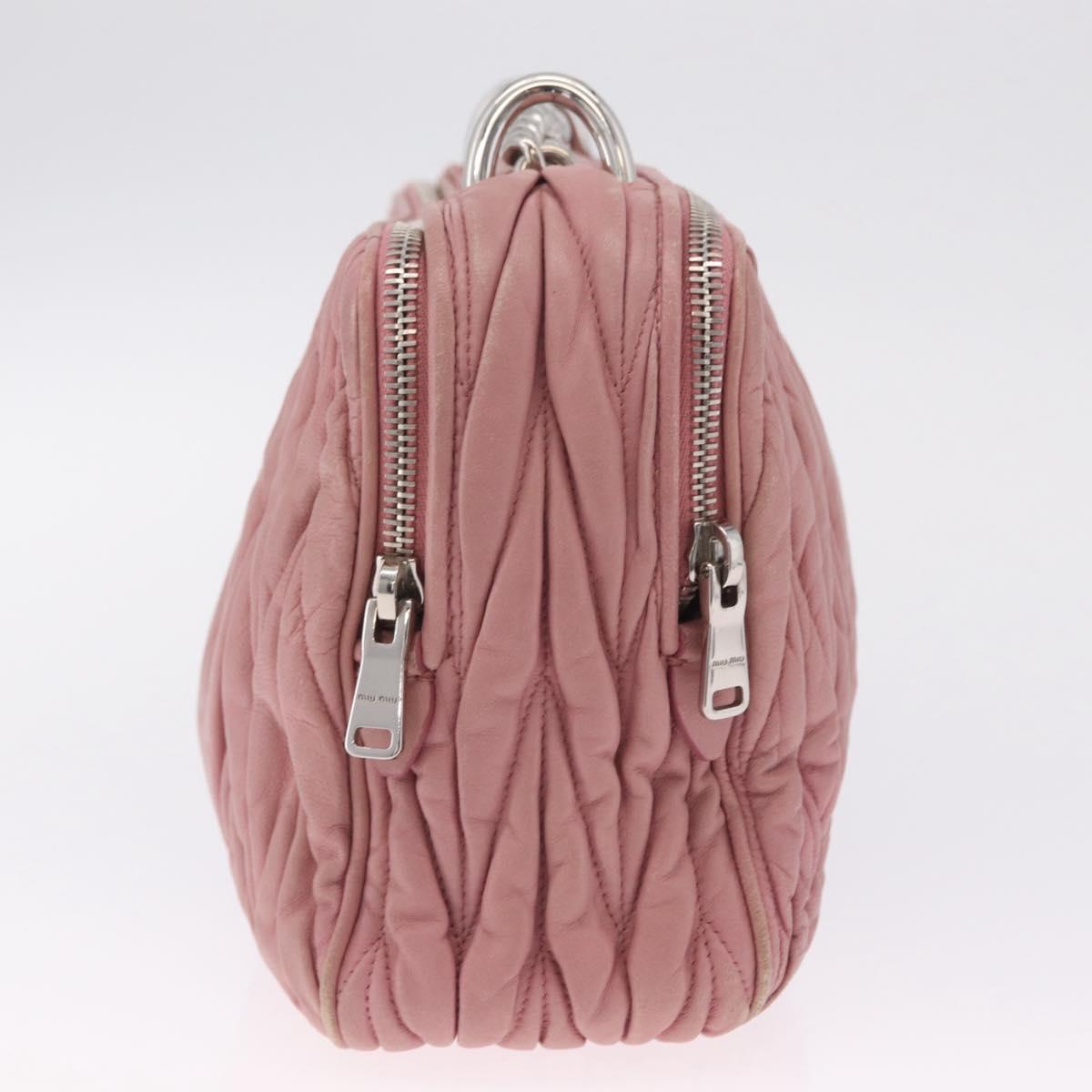 Miu Miu Matelasse Chain Shoulder Bag Leather Pink Silver Auth 213431