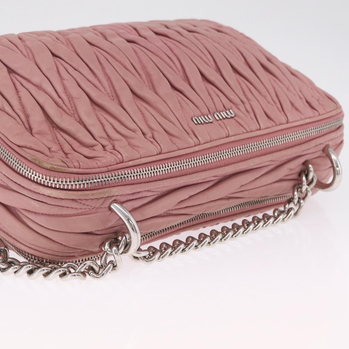 Miu Miu Matelasse Chain Shoulder Bag Leather Pink Silver Auth 213431