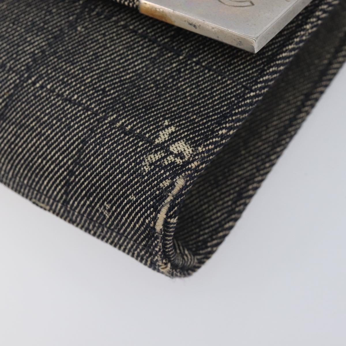 CHANEL Choco Bar Chain Shoulder Bag Canvas Gray Silver CC Auth 213438