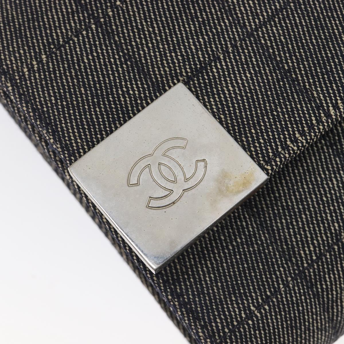 CHANEL Choco Bar Chain Shoulder Bag Canvas Gray Silver CC Auth 213438