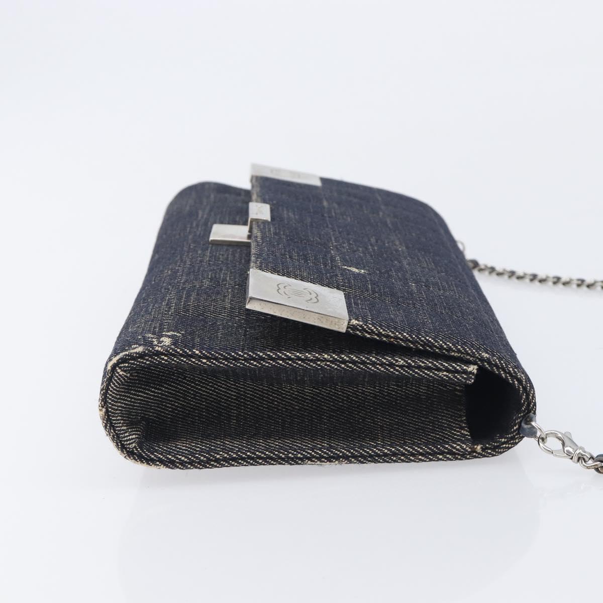 CHANEL Choco Bar Chain Shoulder Bag Canvas Gray Silver CC Auth 213438