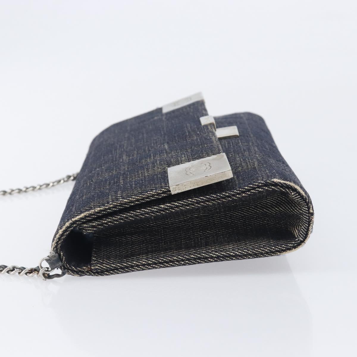 CHANEL Choco Bar Chain Shoulder Bag Canvas Gray Silver CC Auth 213438