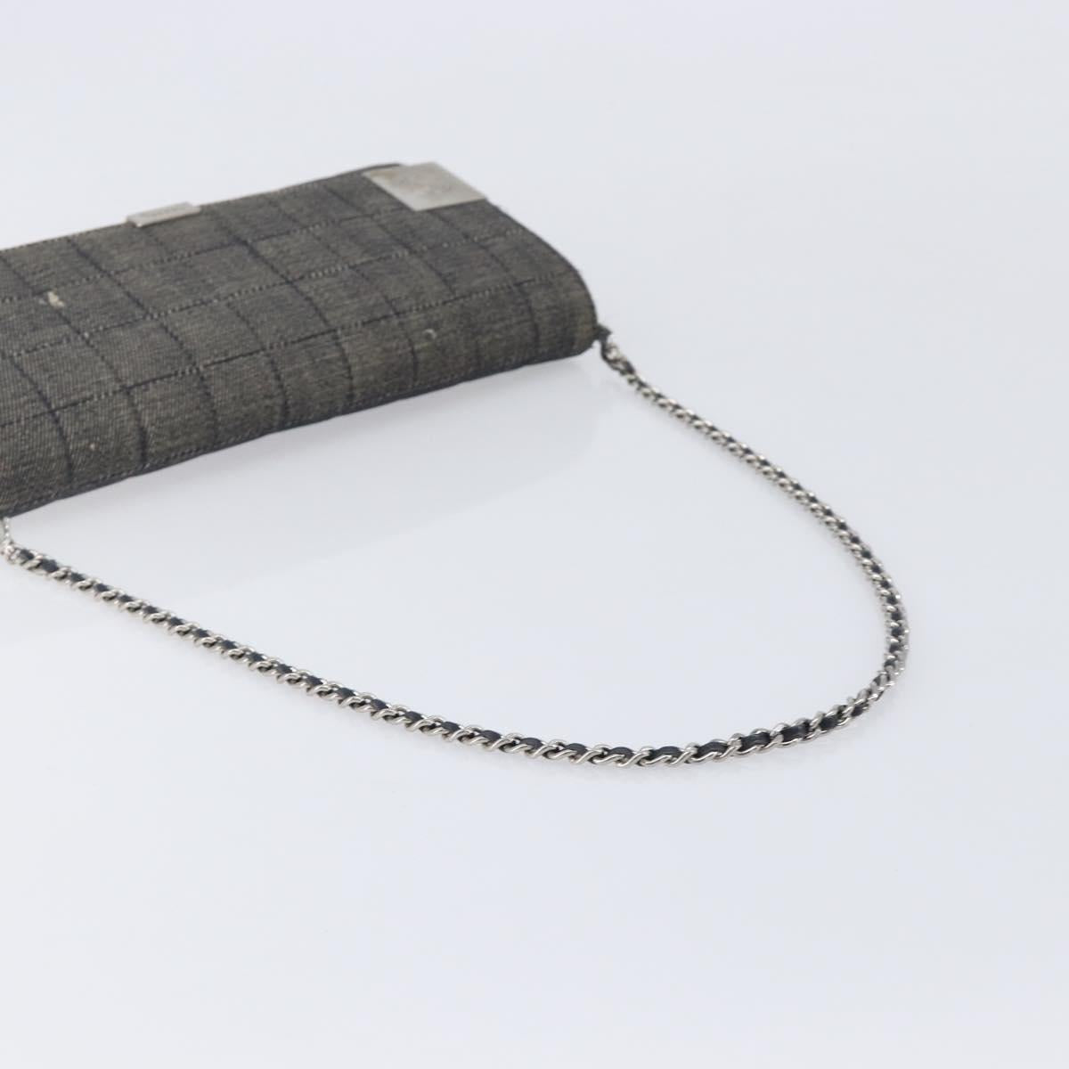CHANEL Choco Bar Chain Shoulder Bag Canvas Gray Silver CC Auth 213438