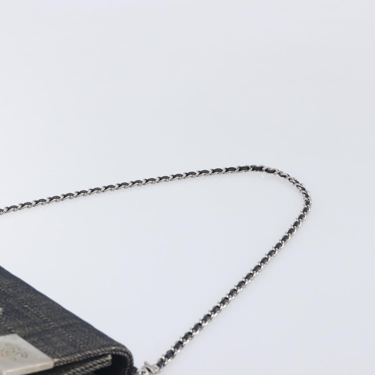 CHANEL Choco Bar Chain Shoulder Bag Canvas Gray Silver CC Auth 213438