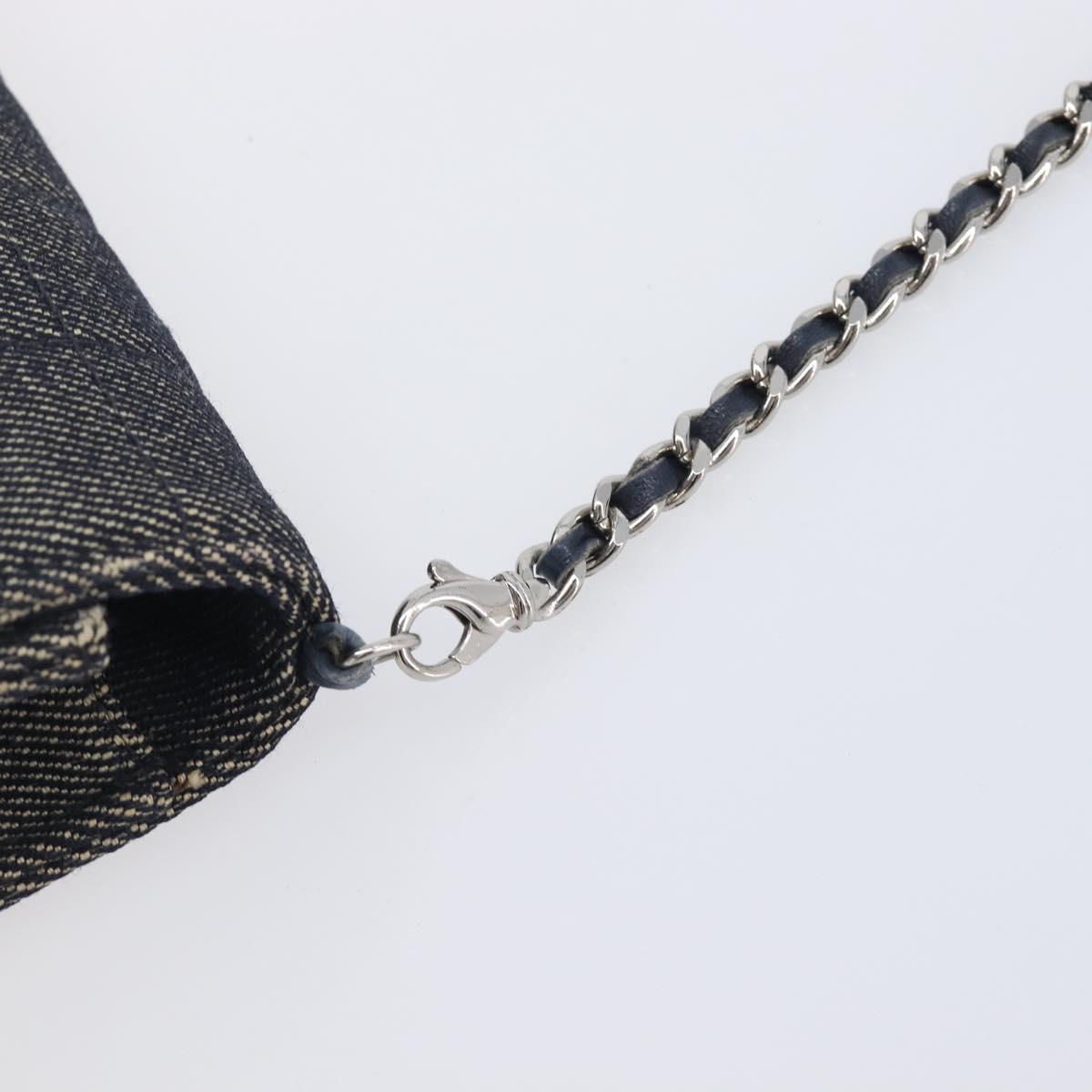 CHANEL Choco Bar Chain Shoulder Bag Canvas Gray Silver CC Auth 213438