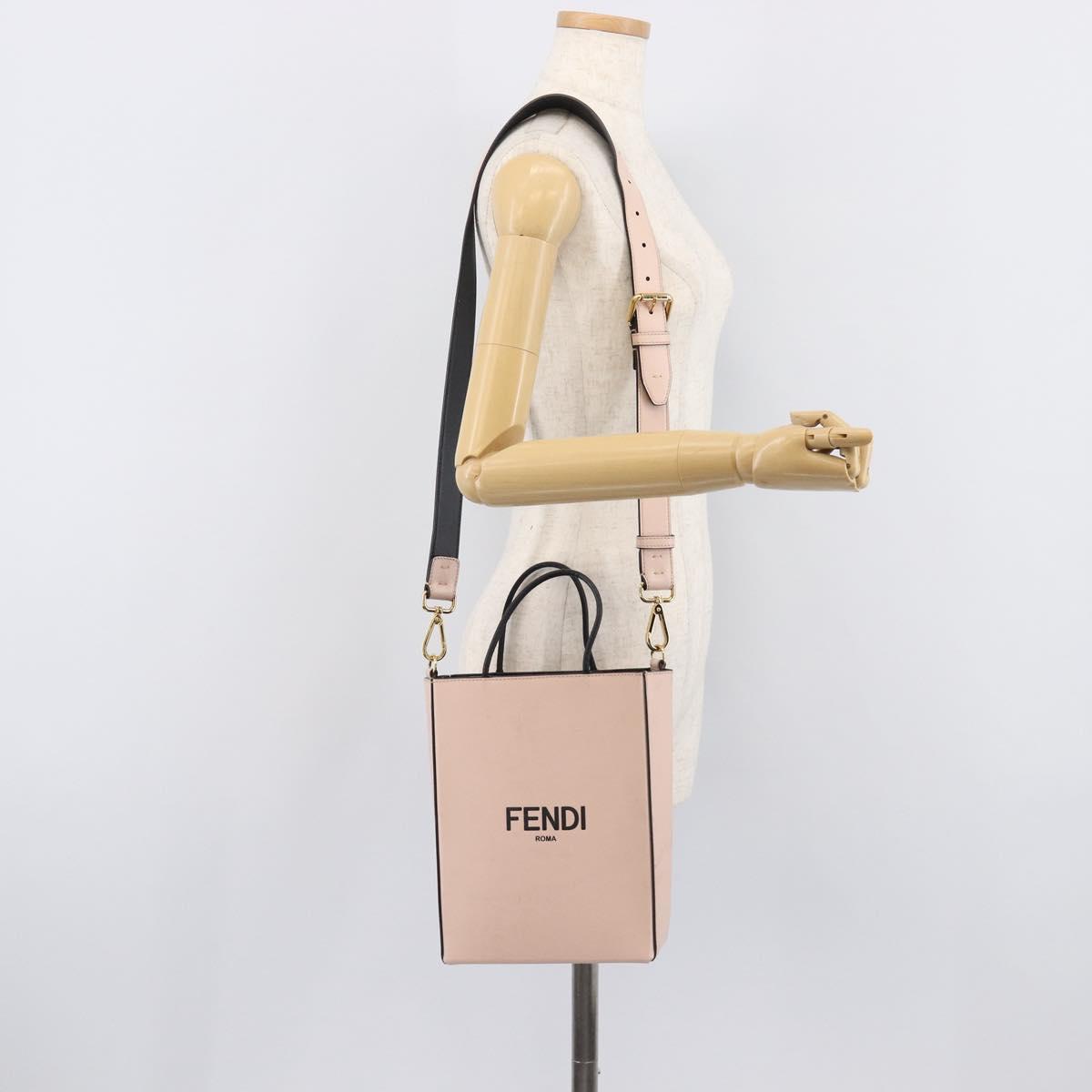FENDI Hand Bag Leather 2way Pink Gold Auth 213439