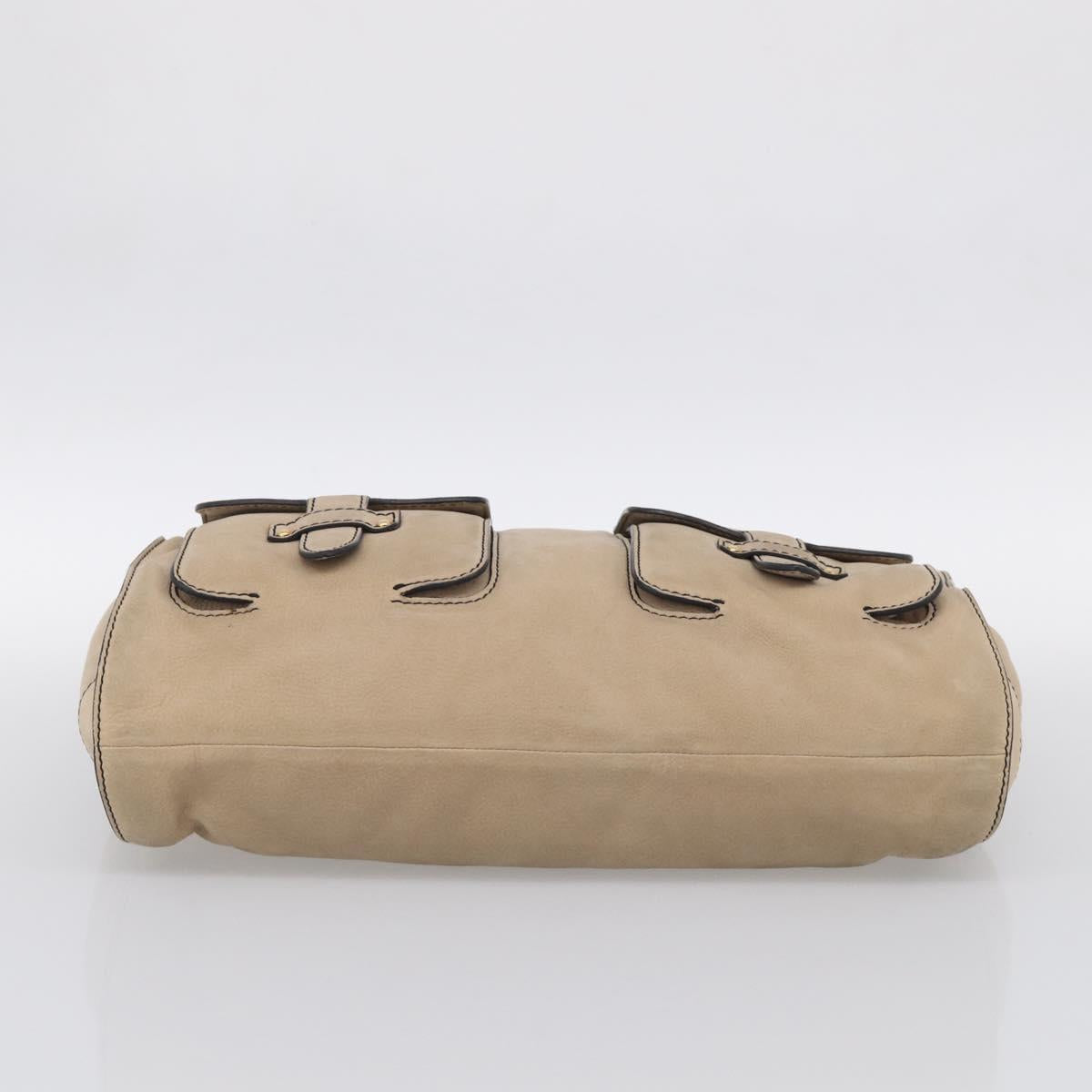 LOEWE Hand Bag Leather Beige Gold Auth 213442
