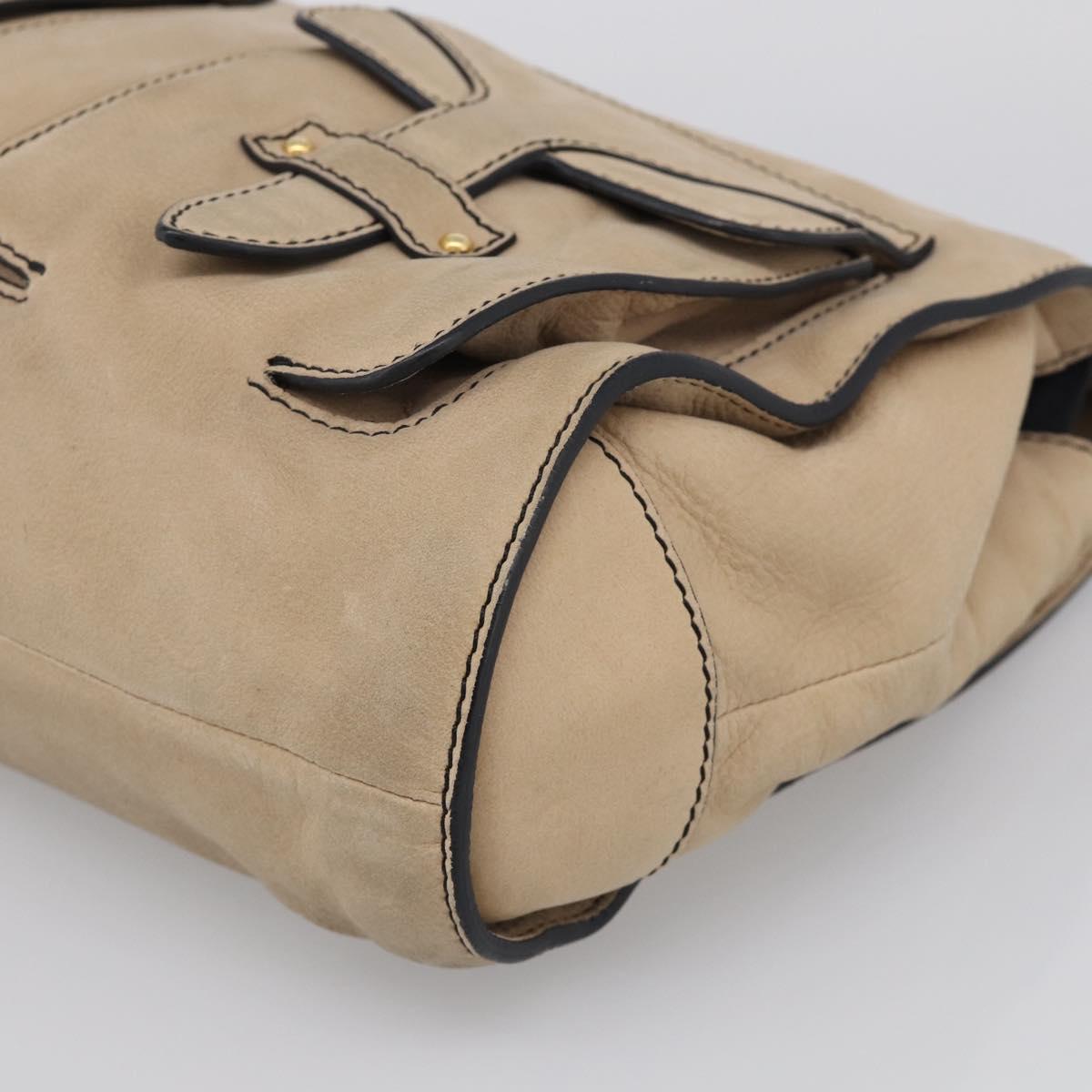 LOEWE Hand Bag Leather Beige Gold Auth 213442
