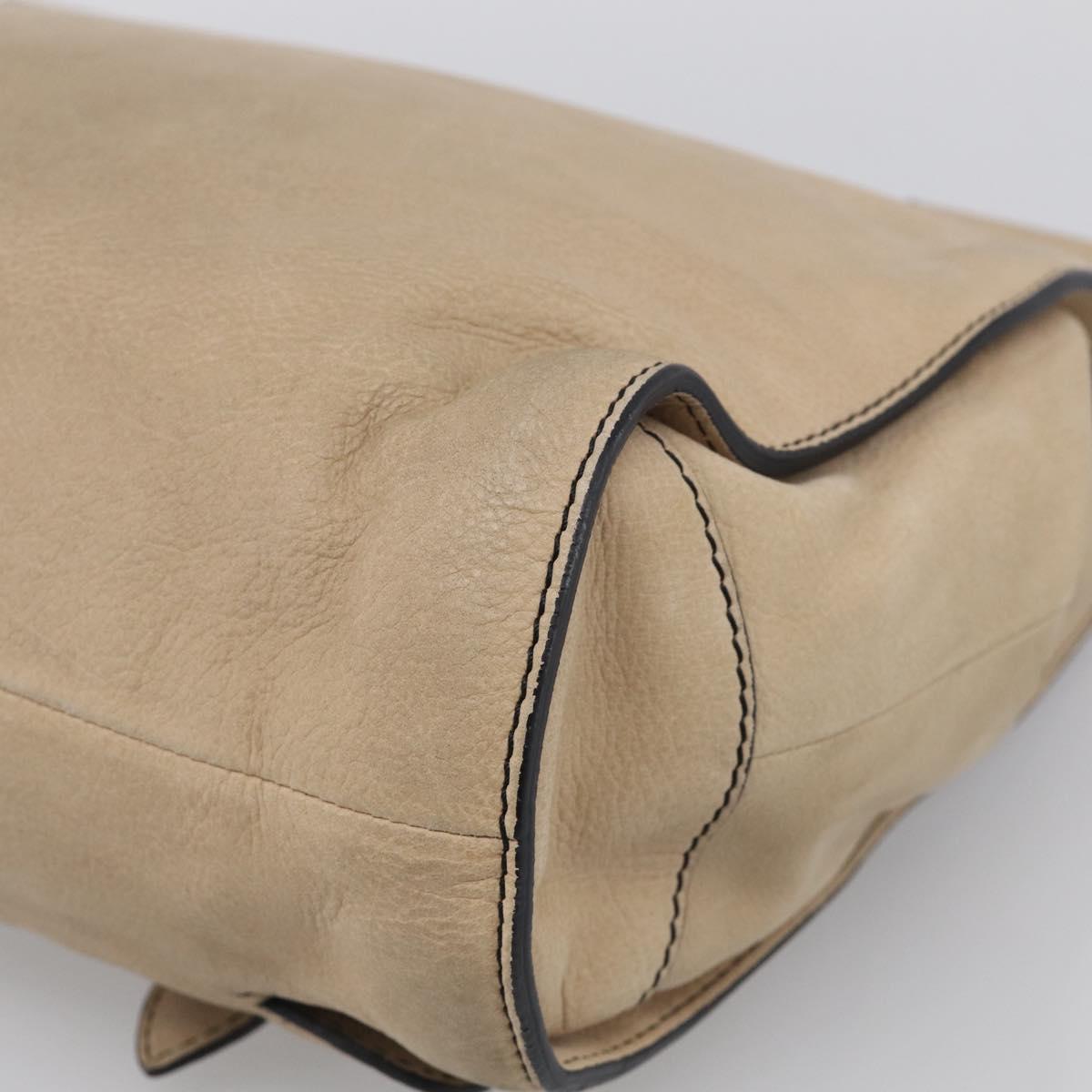 LOEWE Hand Bag Leather Beige Gold Auth 213442