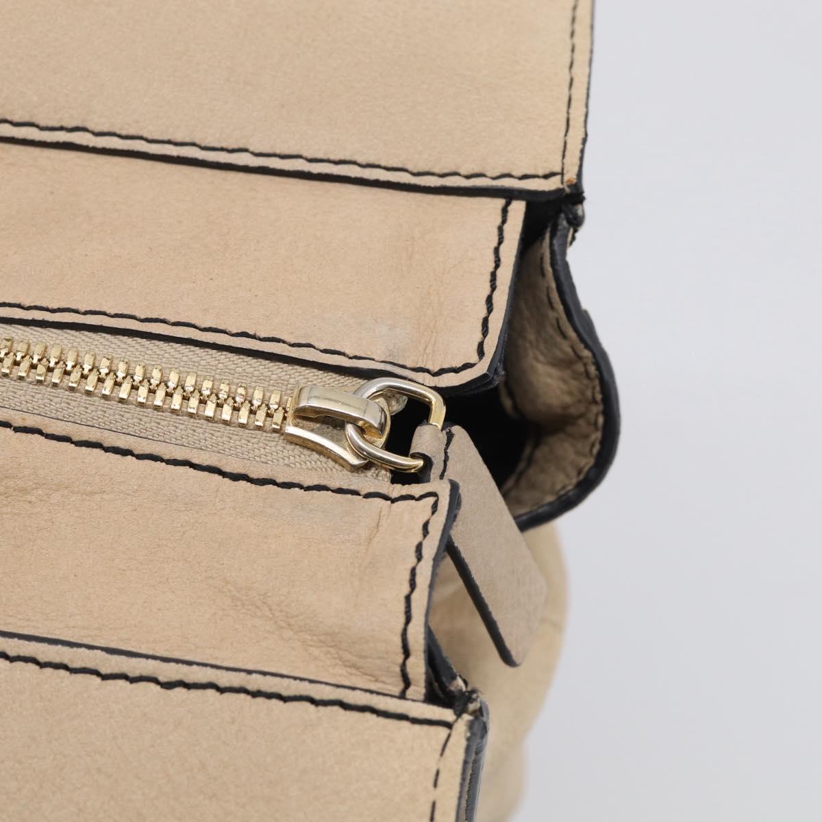 LOEWE Hand Bag Leather Beige Gold Auth 213442
