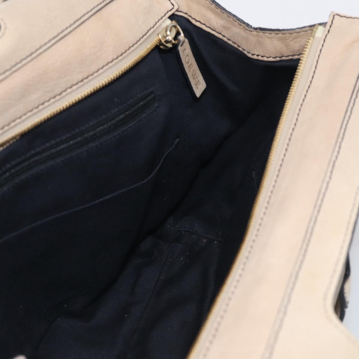 LOEWE Hand Bag Leather Beige Gold Auth 213442