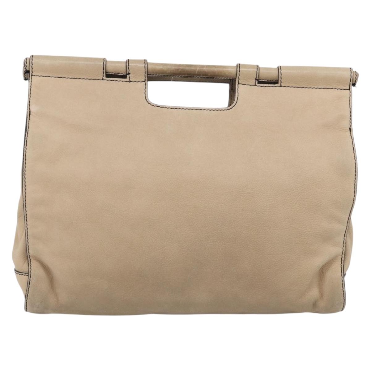 LOEWE Hand Bag Leather Beige Gold Auth 213442