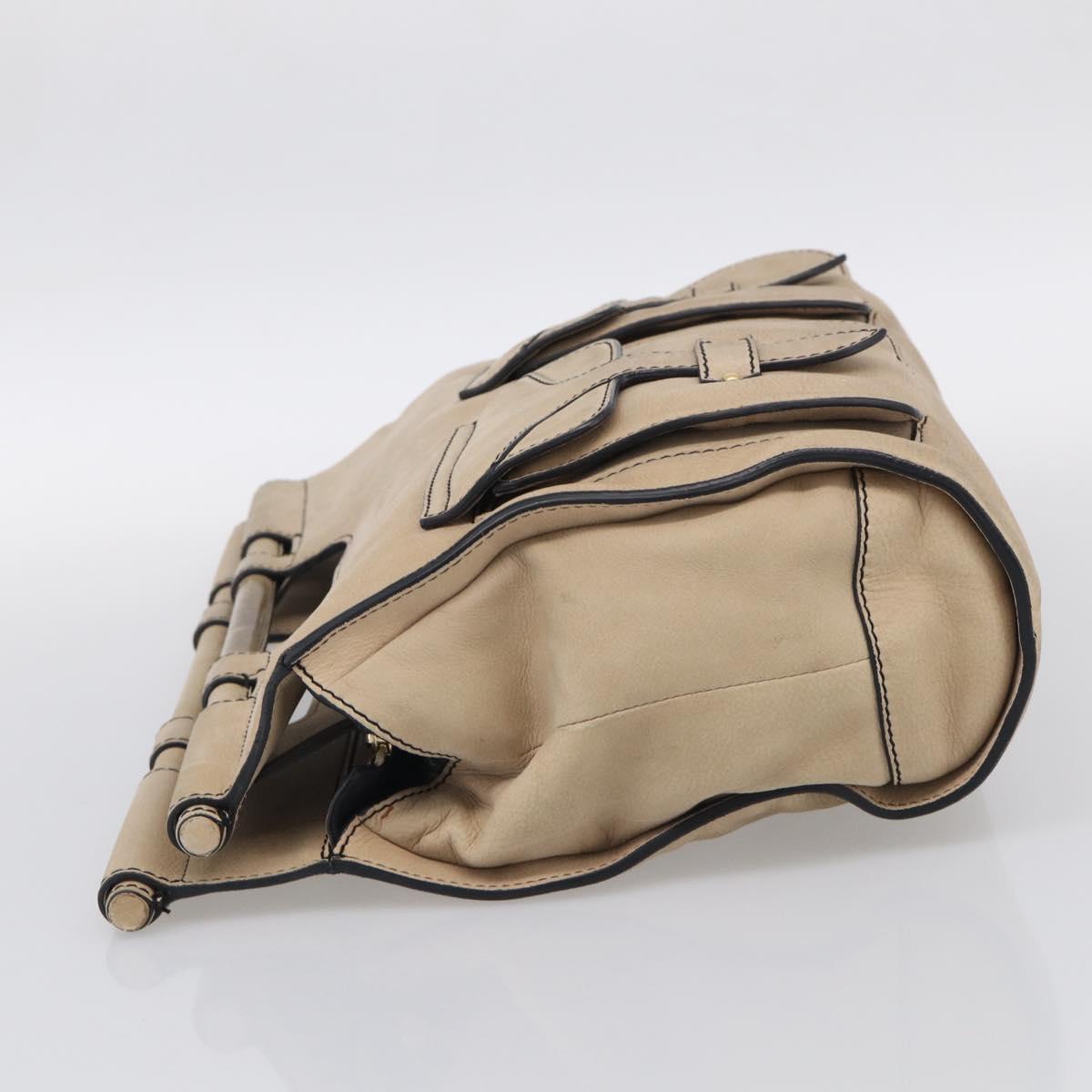 LOEWE Hand Bag Leather Beige Gold Auth 213442