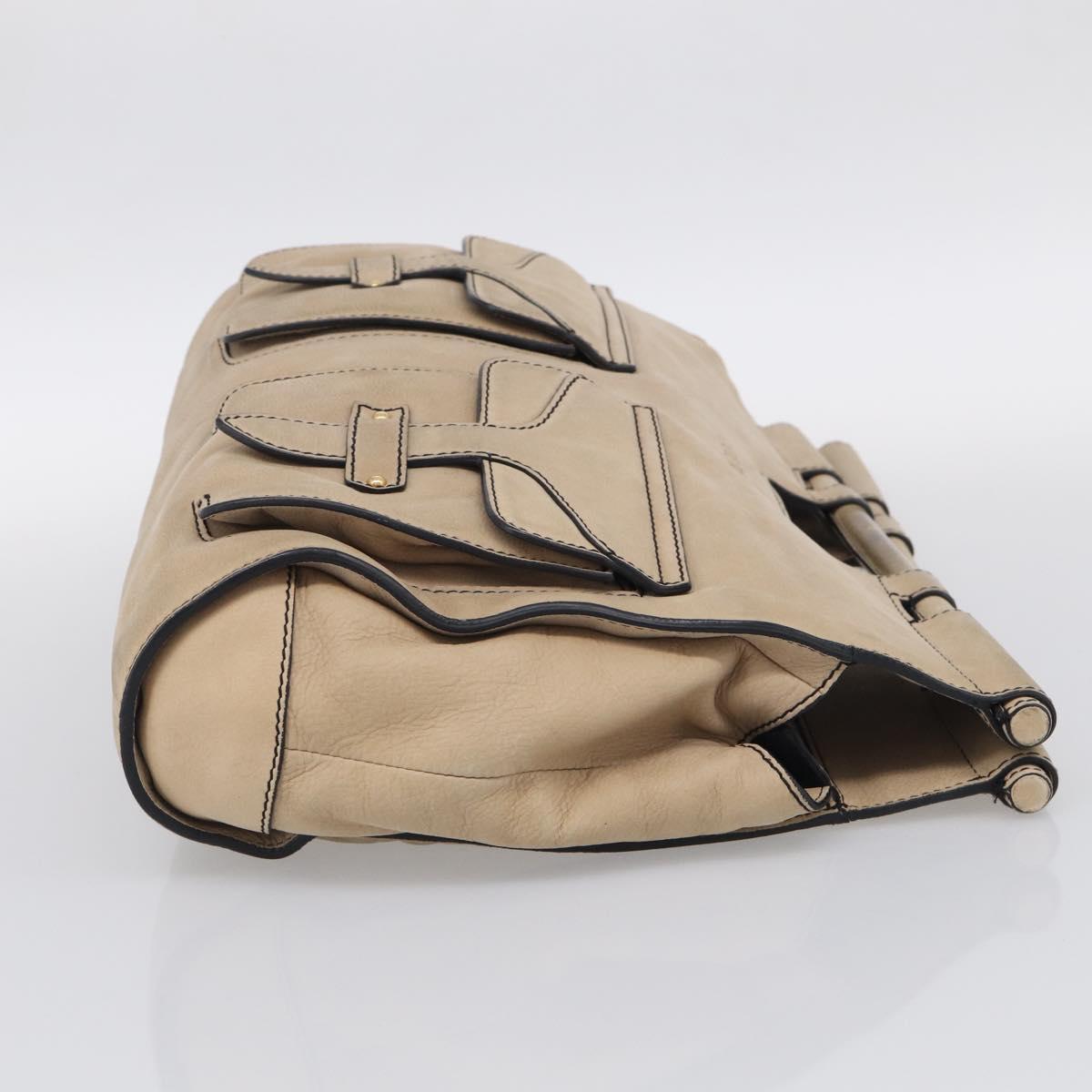 LOEWE Hand Bag Leather Beige Gold Auth 213442