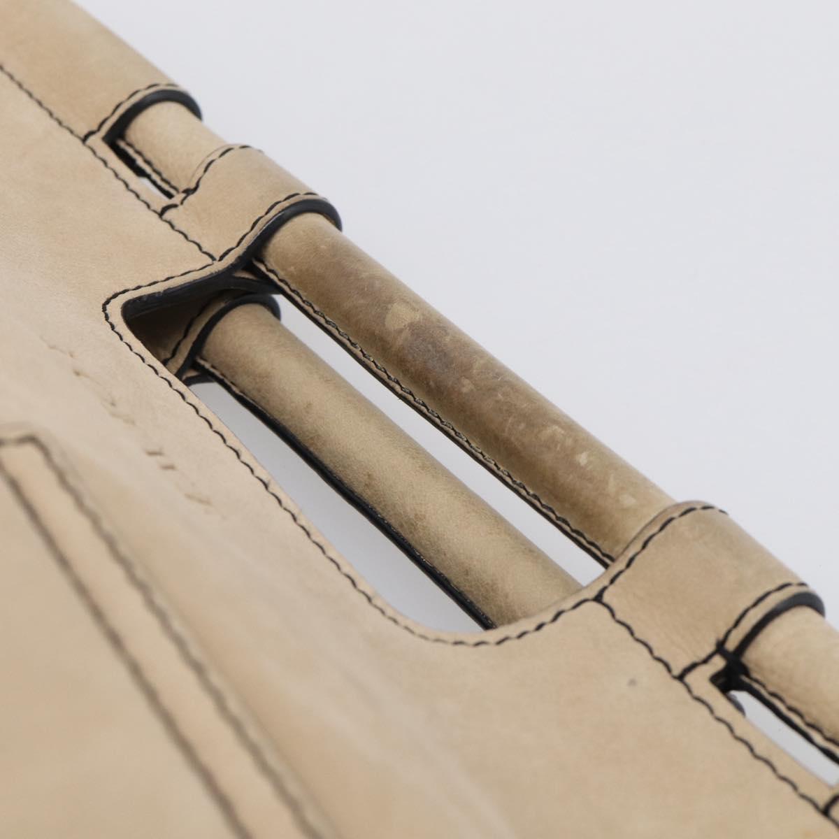 LOEWE Hand Bag Leather Beige Gold Auth 213442