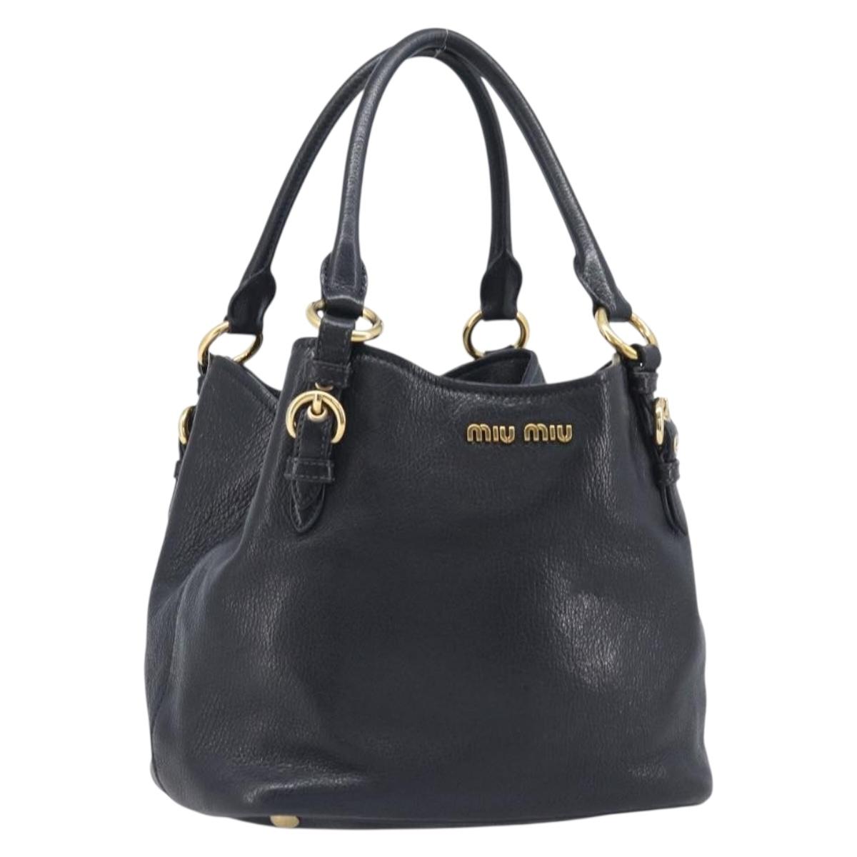 Miu Miu Hand Bag Leather Black Gold Auth 213444